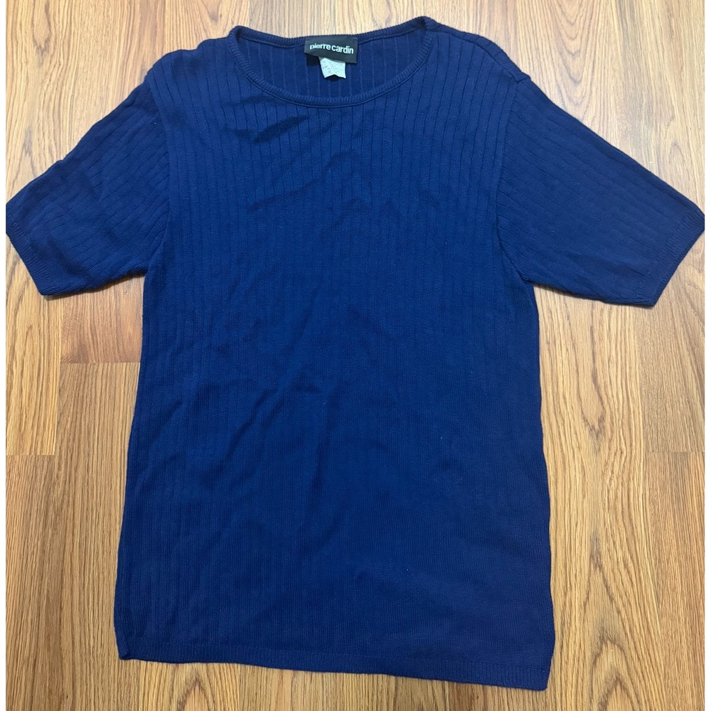 Pierre Cardin Sweater Mens Medium Ribbed Short Sleeve Made USA Blue